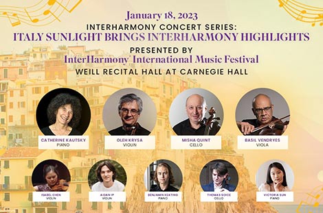 Italy Sunlight Brings InterHarmony Highlights at Carnegie Hall on Jan 18 at 8PM