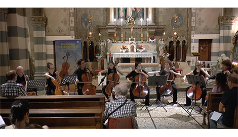 Villa-Lobos: Bachianas Brasileiras No. 1, II.Preludio (Modinha) played by InterHarmony Cello Ensemble at the InterHarmony International Music Festival in Acqui Terme, Piedmont, Italy in July 2018. From left to right: Misha Quint, Caitlin McConnell, John Michel, Manuela Uribe, Marisa Farooq, Nina Flyer, Genevieve Batman, John Kaboff