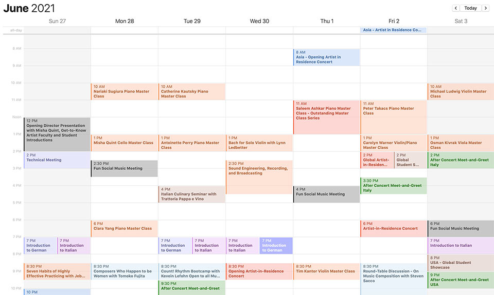 InterHarmony International Music Festival Online Example Schedule Week 1