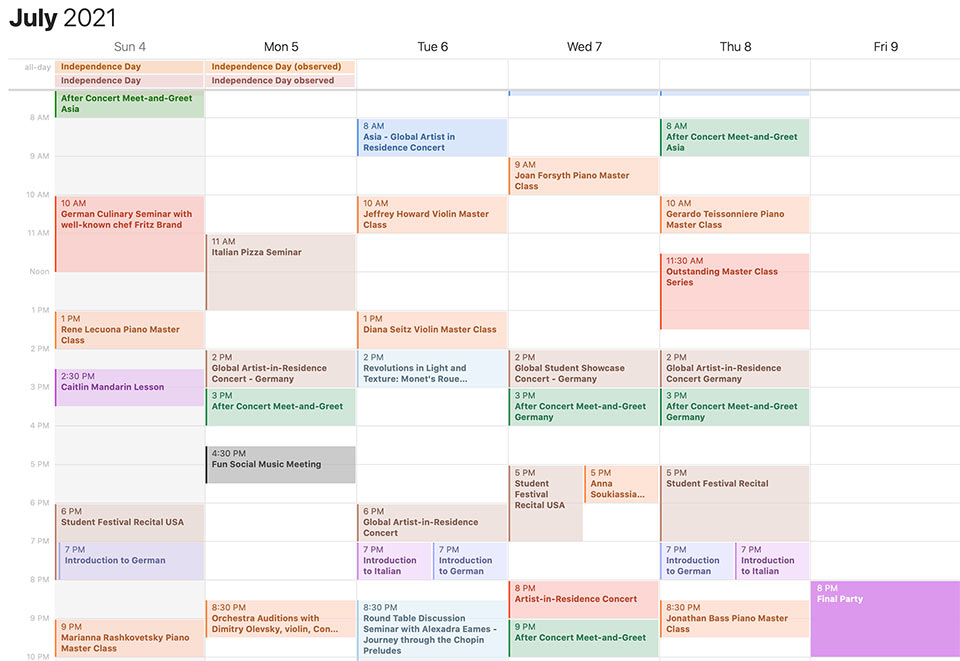 InterHarmony International Music Festival Online Example Schedule Week 2